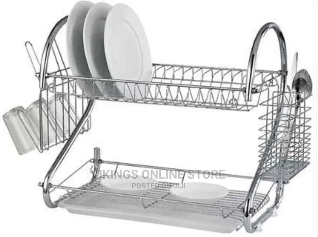2 Tier Steel Plate Dish Drying Draining Rack Organizer