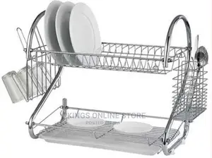 2 Tier Steel Plate Dish Drying Draining Rack Organizer