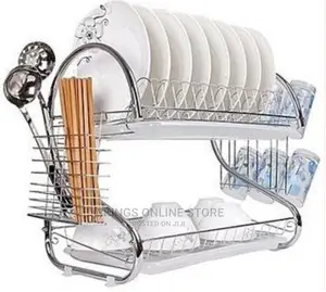 2 Tier Steel Plate Dish Drying Draining Rack Organizer