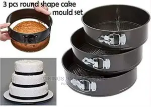 3 Pieces of Round Baking Cake Mould Pans Trays- Black