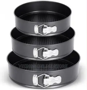 3 Pieces of Round Baking Cake Mould Pans Trays- Black