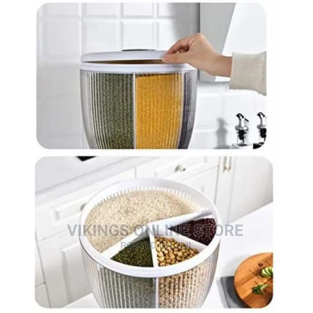 4 Grid Rotating Cereal Food Bucket Storage Dispenser White