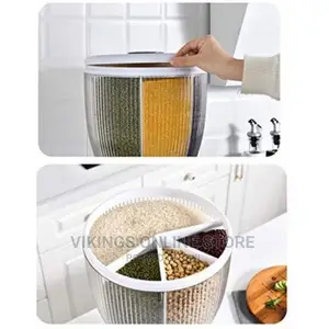 4 Grid Rotating Cereal Food Bucket Storage Dispenser White