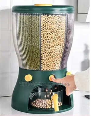 4 Grid Rotating Cereal Food Rice Storage Dispenser -Green