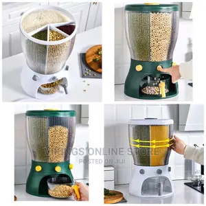 4 Grid Rotating Cereal Food Rice Storage Dispenser -Green