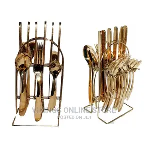24pcs Cutlery (Forks ,Spoons Knives) With a Stand – Gold