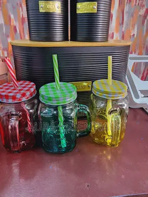 Jar Drinking Glasses With Handle, Lid and Straw