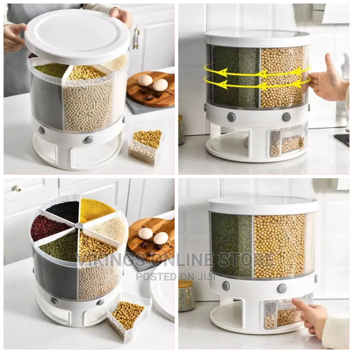 Rotating Food Storage Rice Bucket Cereal Dispenser -White