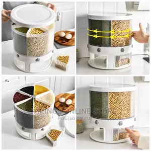 Rotating Food Storage Rice Bucket Cereal Dispenser -White