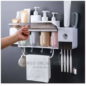 4 Cup Wall-Mounted Toothpaste Dispenser,Toothbrush Organizer