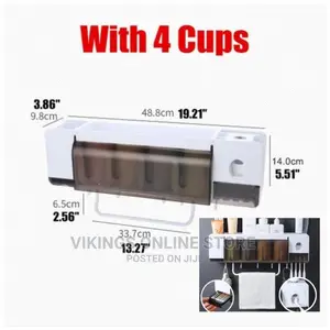 4 Cup Wall-Mounted Toothpaste Dispenser,Toothbrush Organizer