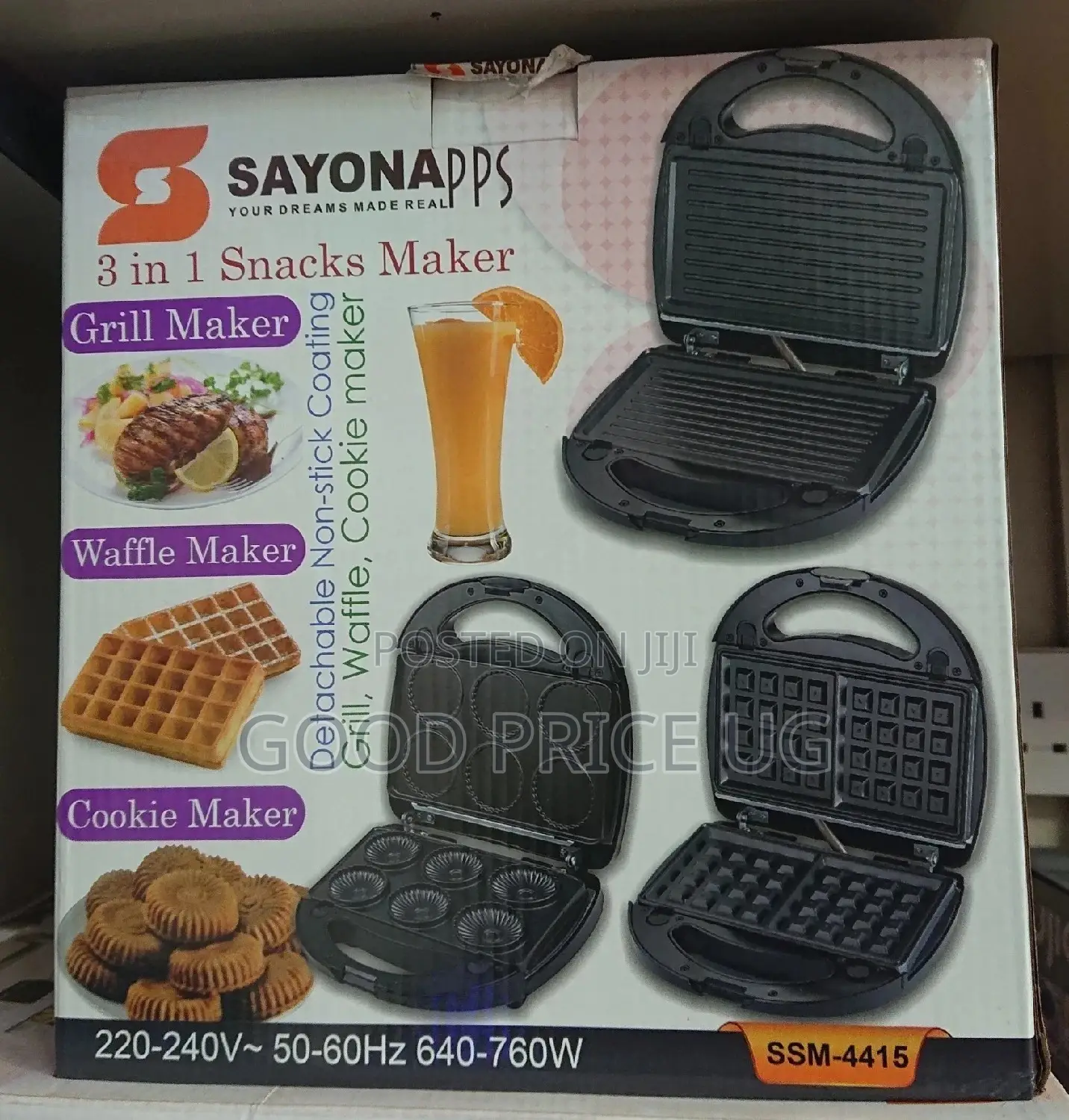 3 in 1 Sayona Snacks Maker With 2 Years Warranty.