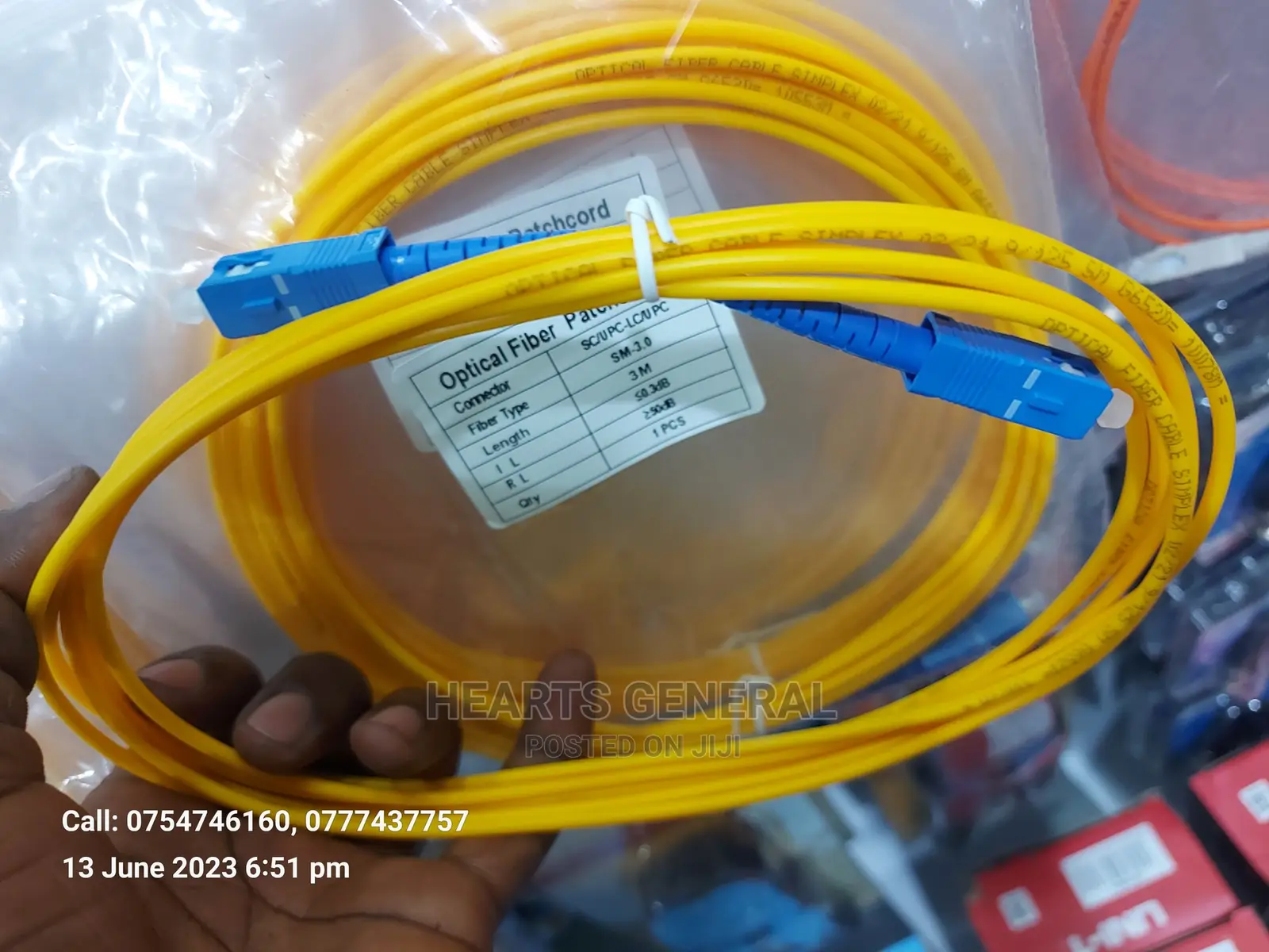 Fiber Patch Cord SC To SC, Simplex Single-mode (1m Length)