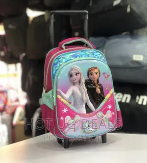 Kids Backpack Trolley Bag With 2 Wheel - Pink