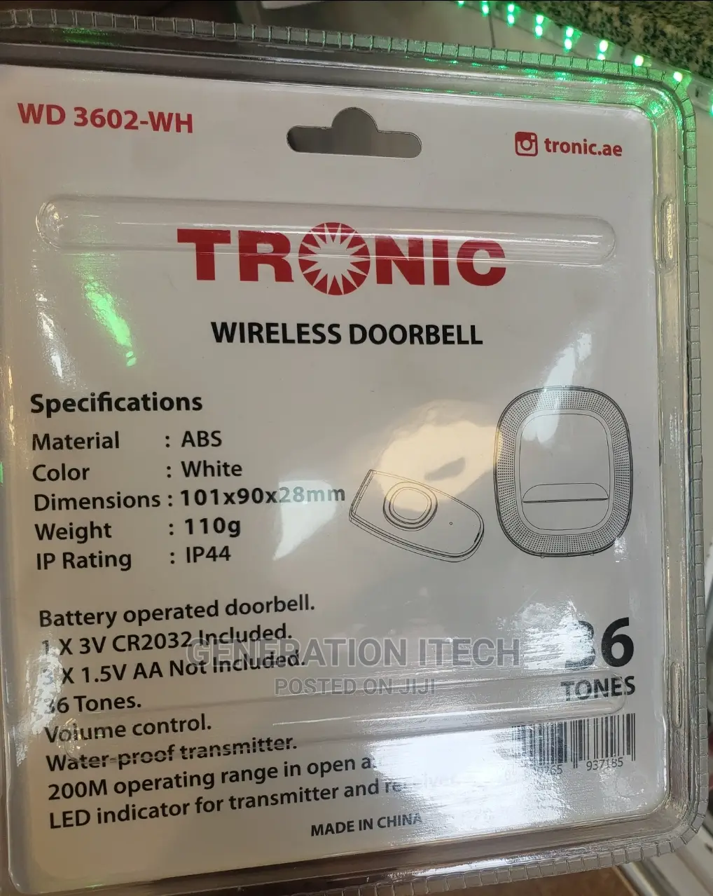 Tronic Wireless Door Bell- WD3602-WH