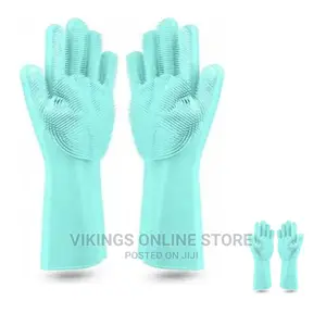 1 Pair of Bathroom and Kitchen Silicone Hand Gloves -Green