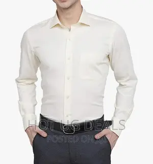 Men's Pure Cotton Solid Slim Fit Formal Shirt - Cream