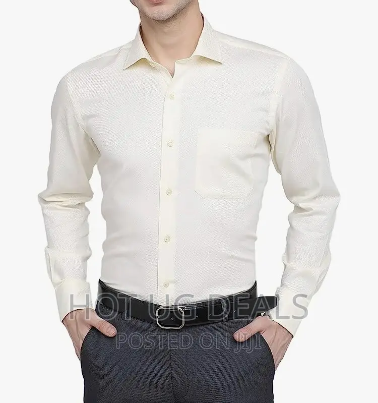 Men's Pure Cotton Solid Slim Fit Formal Shirt - Cream