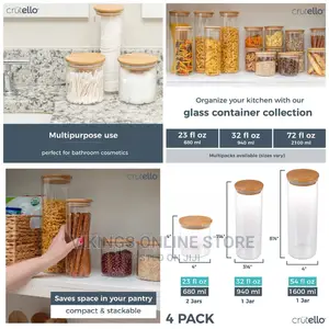 Glass Food Storage Containers With Bamboo Lids, 4 Pack