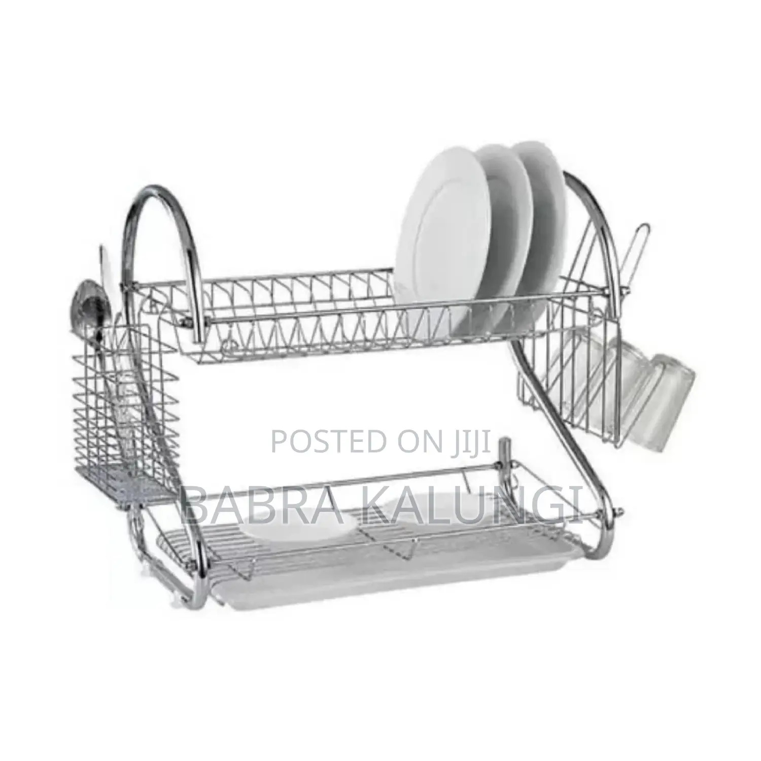 2 Tier Steel Plate Dish Drying Draining Rack Silver