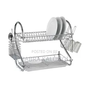 2 Tier Steel Plate Dish Drying Draining Rack Silver