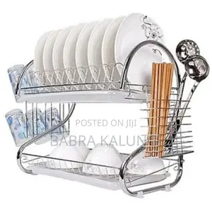 2 Tier Dish Drying Draining Rack Storage_ Silver
