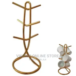 6 Cup Stand Holder Storage Organizer Rack, Gold