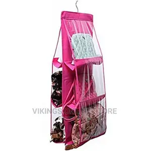 6 Pocket Handbag Storage Hanging Purse Organizer – Pink