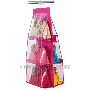 6 Pocket Handbag Storage Hanging Purse Organizer – Pink