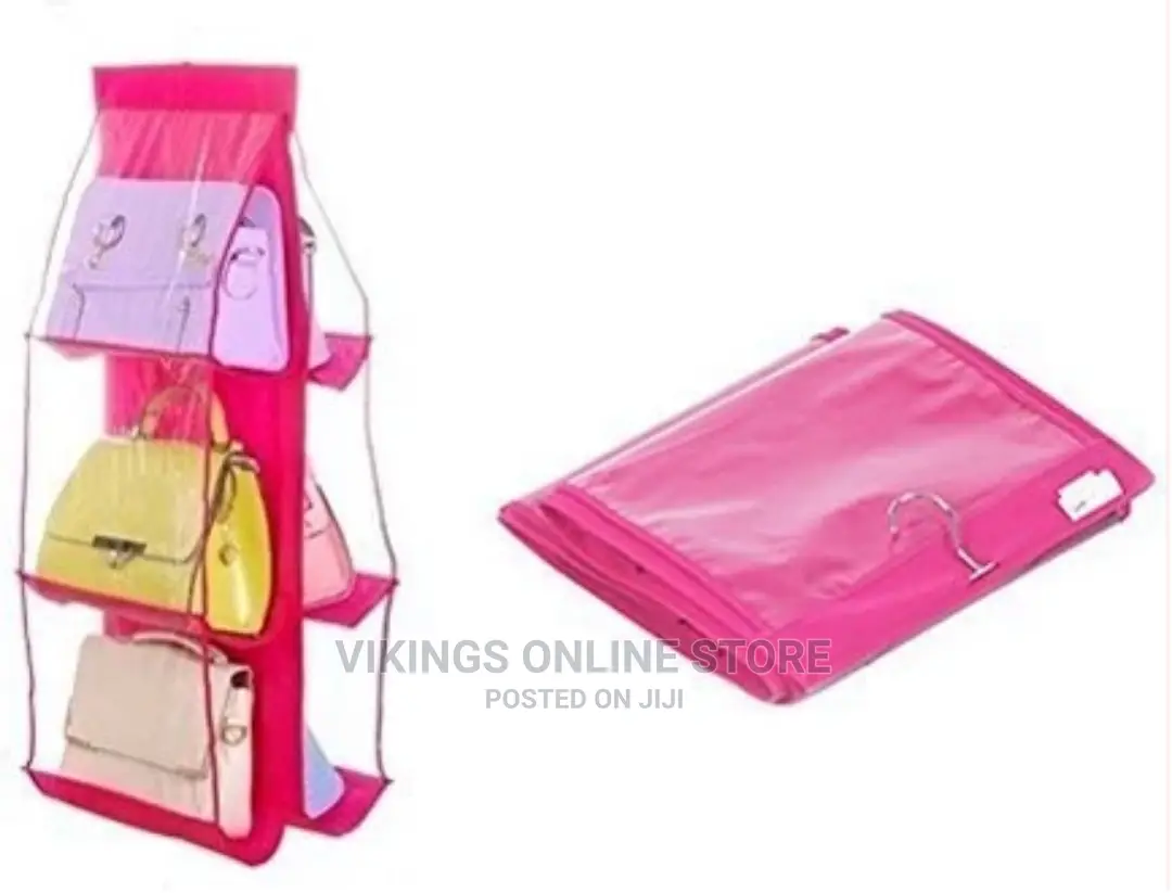6 Pocket Handbag Storage Hanging Purse Organizer – Pink