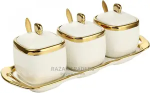 3 Pack Ceramic Sugar Bowls Set- Containers With Spoons