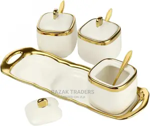 3 Pack Ceramic Sugar Bowls Set- Containers With Spoons