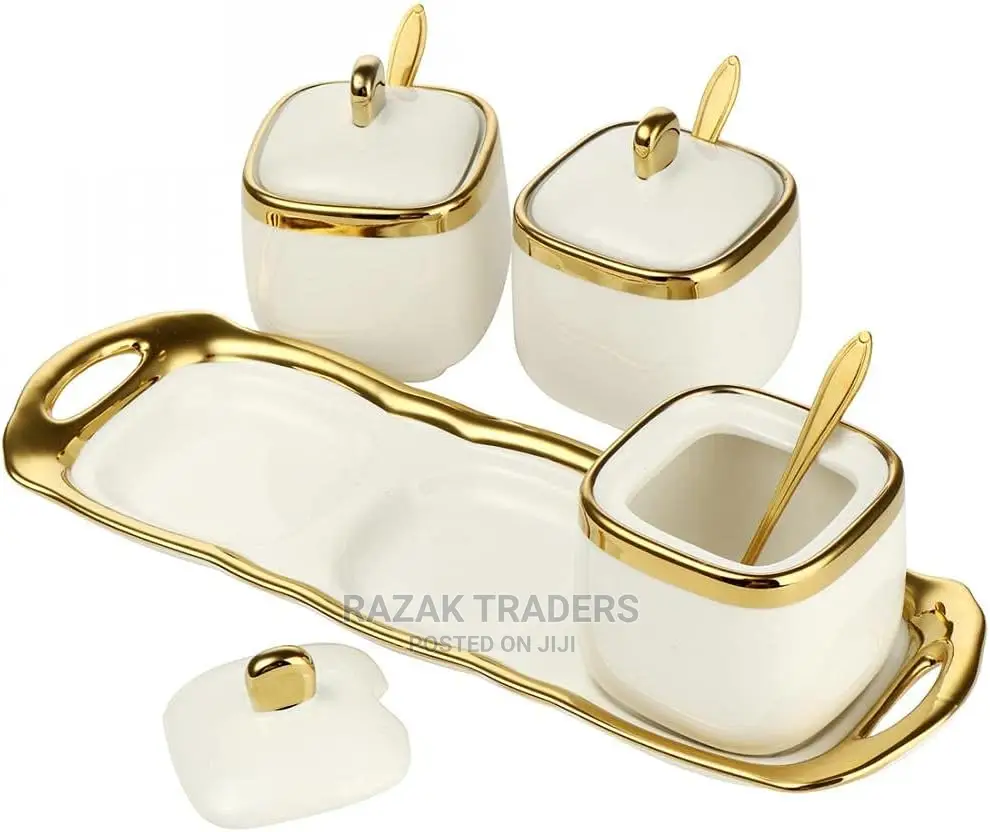 3 Pack Ceramic Sugar Bowls Set- Containers With Spoons