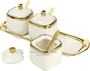 3 Pack Ceramic Sugar Bowls Set- Containers With Spoons