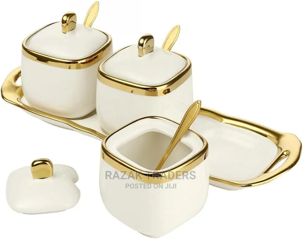 3 Pack Ceramic Sugar Bowls Set- Containers With Spoons