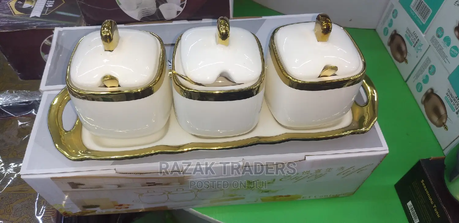 3 Pack Ceramic Sugar Bowls Set- Containers With Spoons