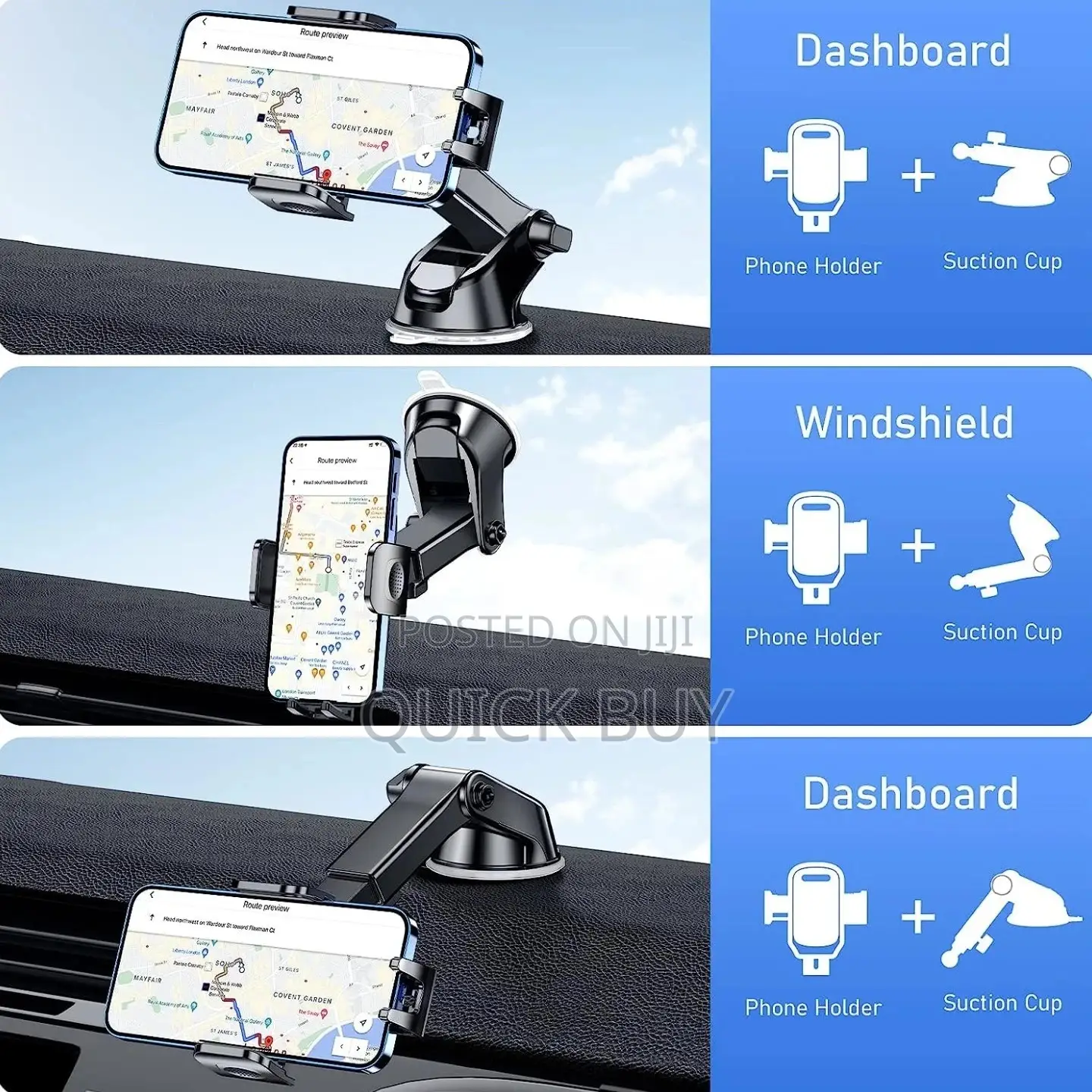 Universal Car Phone Holder for Windshield / Dashboard