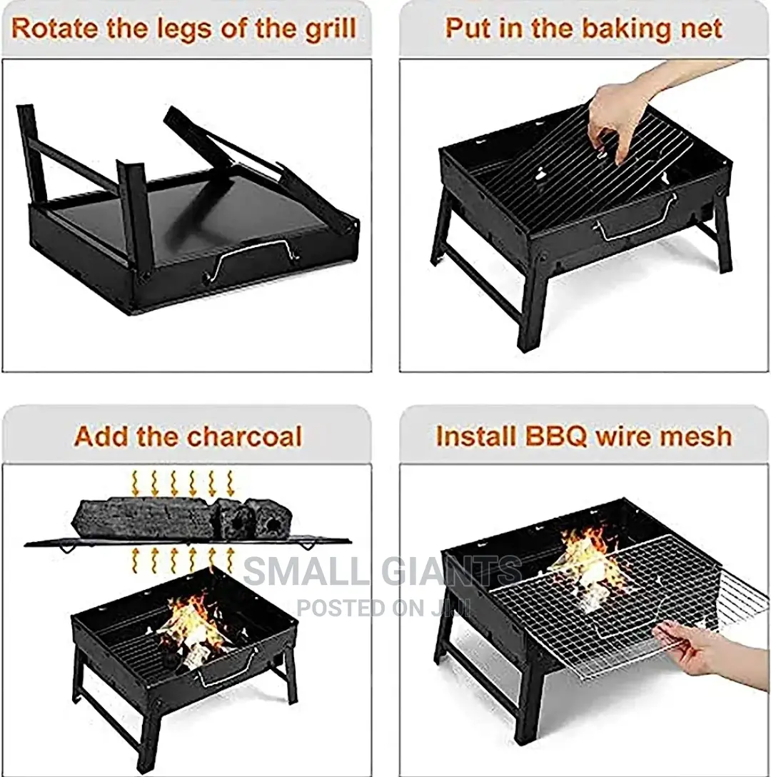 Portable Folding Charcoal Barbecue Grill, Black