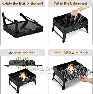 Portable Folding Charcoal Barbecue Grill, Black