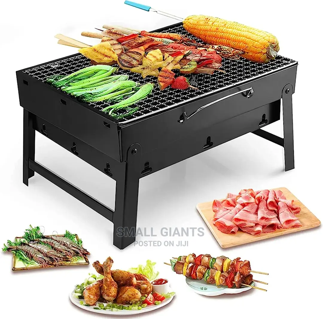 Portable Folding Charcoal Barbecue Grill, Black