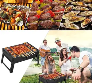 Portable Folding Charcoal Barbecue Grill, Black