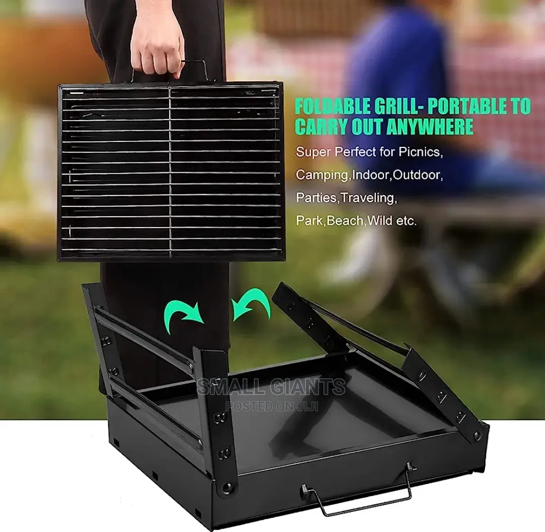 Portable Folding Charcoal Barbecue Grill, Black