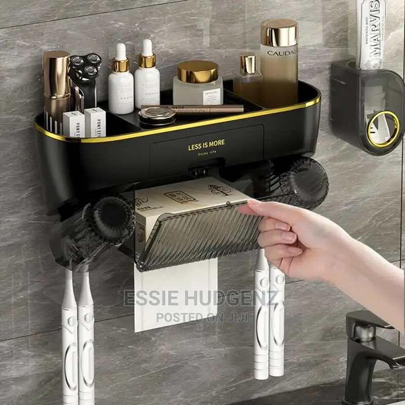 Toothbrush Holder,Toothpaste Dispenser With Tissue Holder