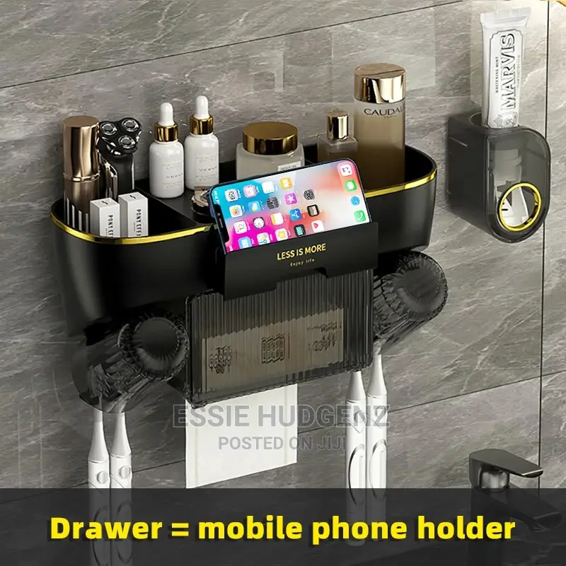 Toothbrush Holder,Toothpaste Dispenser With Tissue Holder
