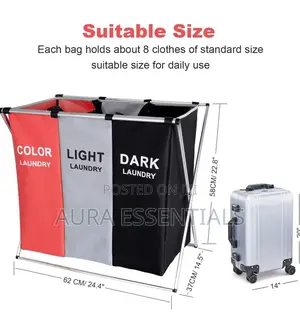 3 Section Laundry Basket Bin Organizer