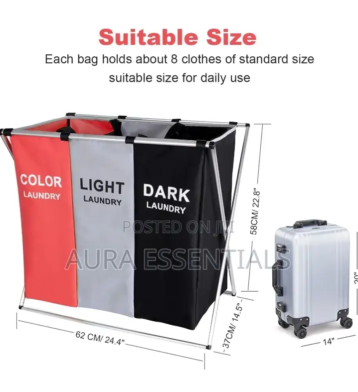 3 Section Laundry Basket Bin Organizer