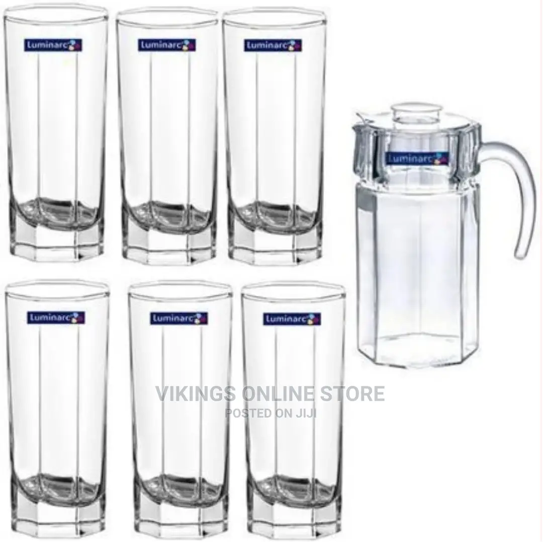 Luminarc Unique Jug Pitcher and Quality 6 Drinking Glasses