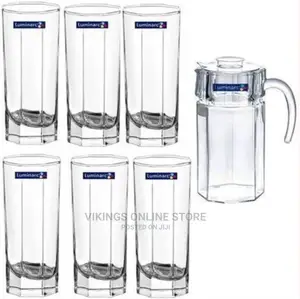 Luminarc Unique Jug Pitcher and Quality 6 Drinking Glasses