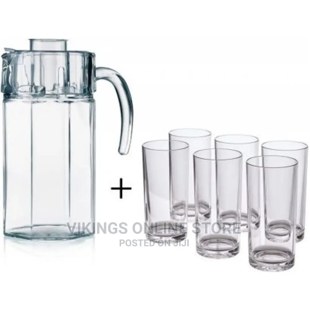 6 Drinking Glasses Plus 1 Glass Jug-Transparent