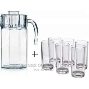6 Drinking Glasses Plus 1 Glass Jug-Transparent